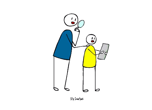 Stick Figure Man Looking Through Magnifying Glass Sticker