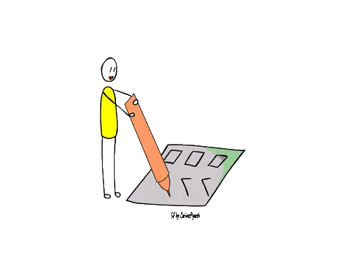 Stick Figure Person Holding Orange Pencil Over Map Sticker