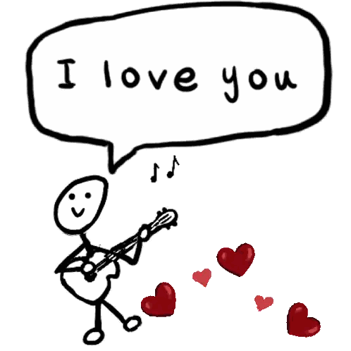 Stick Figure Playing Guitar Saying I Love You Sticker