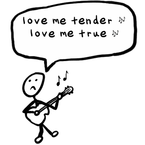Stick Figure Playing Guitar Saying Love Me Tender Sticker