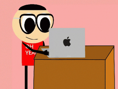 Stick Figure Red Shirt Saying Oh Year Apple Laptop GIF