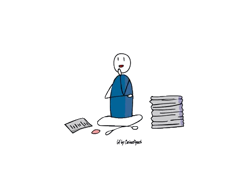 Stick Figure Sitting Next To Stack Of Papers Sticker