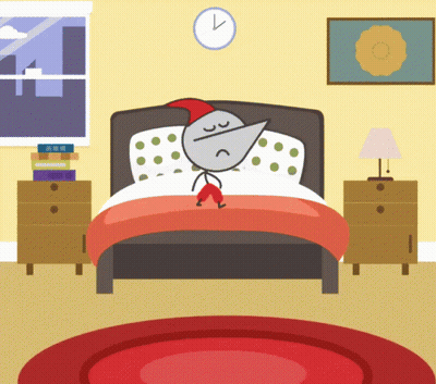 Stick Figure Sleeping In Bed With Clock Above GIF
