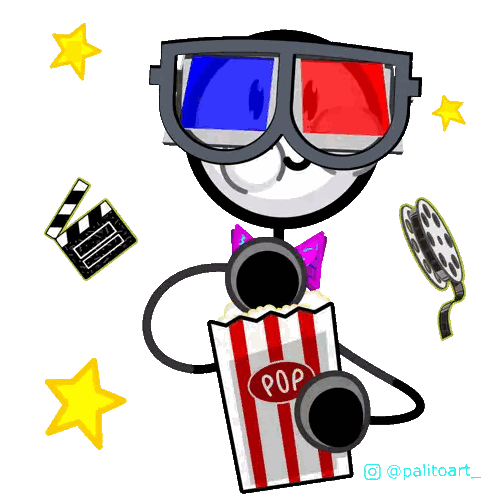 Stick Figure Wearing 3D Glasses Holding Popcorn Sticker