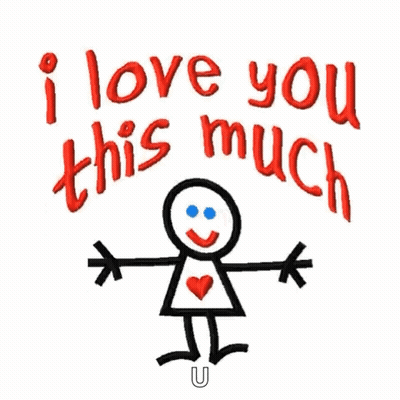 Stick Figure With Heart Saying I Love You This Much GIF