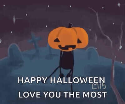 Stick Figure With Pumpkin Head In Cemetery Saying Happy Halloween Love You The Most GIF