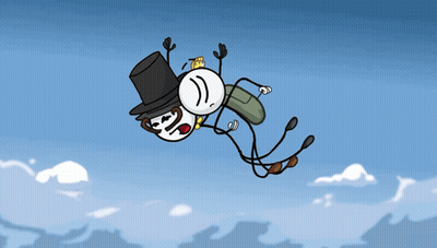 Stick Figure With Top Hat Flying With Another