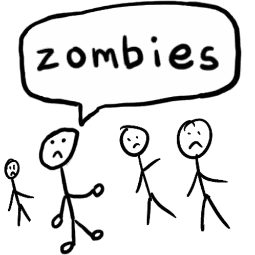 Stick Figures Saying Zombies Sticker
