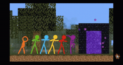 Stick Figures Standing In Front Of Portal GIF