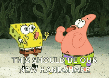 Sticking Tongue Out Spongebob Patrick Handshake