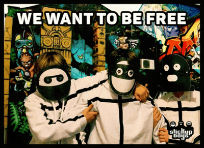 Stickup Boys In Front Of Graffiti Wall GIF