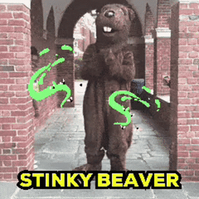 Stinky Beaver Mascot In Front Of Brick Archway GIF