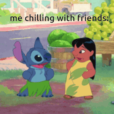 Stitch And Girl Chilling With Friends GIF