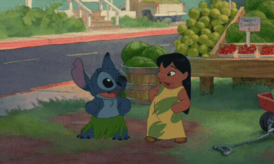 Stitch And Girl Dancing At Fruit Stand GIF