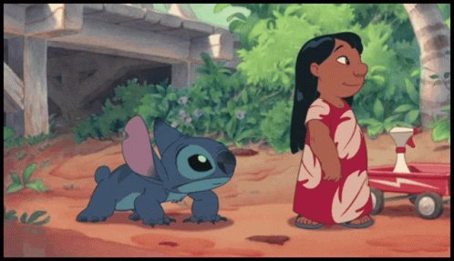 Stitch And Girl With Spray Bottle GIF