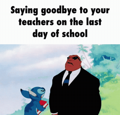 Stitch And Man Saying Goodbye To Teachers GIF