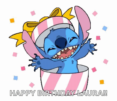 Stitch Coming Out Of Gift Box Happy Birthday Laura GIF