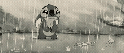 Stitch Crying In The Rain Black And White GIF