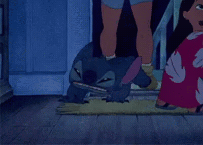 Stitch Eating Pizza On Wooden Floor GIF