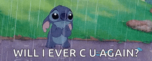 Stitch From Disney 'S Lilo And Stitch Is Standing In The Rain And Asking Will I Ever Cu Again . GIF