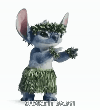 Stitch From Disney 'S Lilo And Stitch Is Wearing A Hula Skirt And Wreath . GIF
