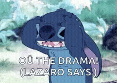 Stitch From Lilo And Stitch Is Covering His Eyes With His Hands And Says Ou The Drama Lazaro Says . GIF