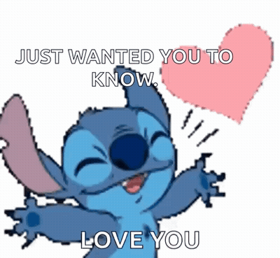 Stitch From Lilo And Stitch Is Holding A Pink Heart And Saying Just Wanted You To Know Love You GIF