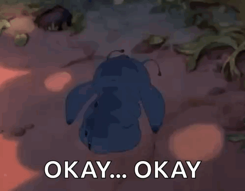 Stitch From The Movie Lilo And Stitch Is Sitting On The Ground And Saying Okay Okay . GIF