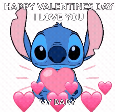 Stitch Holding Heart Says Happy Valentine's Day My Baby GIF