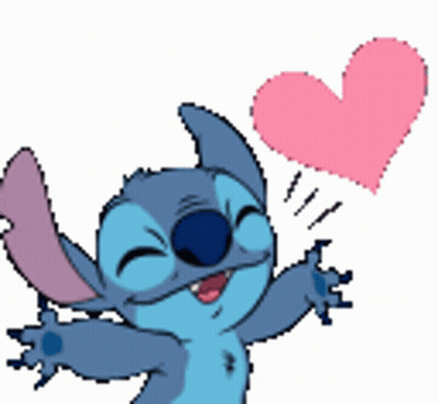 Stitch Holding Pink Heart Above Head GIF