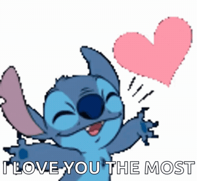 Stitch Holding Pink Heart Saying I Love You GIF