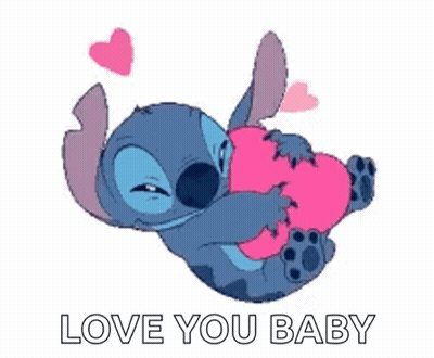 Stitch Holding Pink Heart Saying Love You Baby GIF