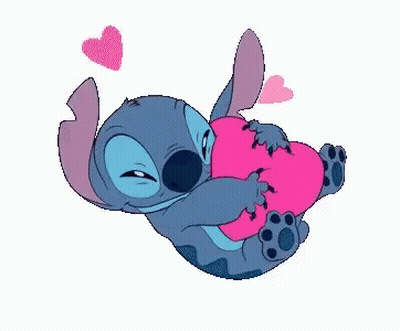 Stitch Holding Pink Heart With Pink Hearts GIF