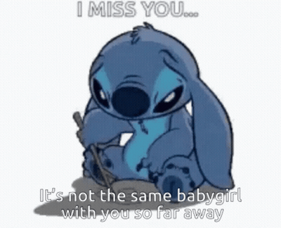 Stitch Holding Stick Saying I Miss You GIF