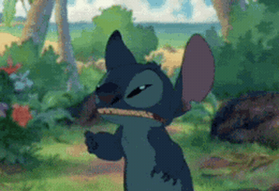 Stitch In Lush Green Field With Trees GIF