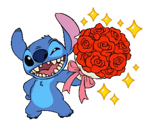 Stitch Is Holding A Bouquet Of Red Roses And Smiling Sticker