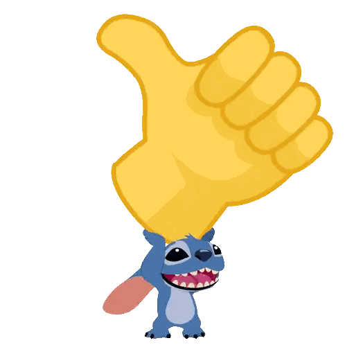 Stitch Is Holding A Large Yellow Thumbs Up Sticker