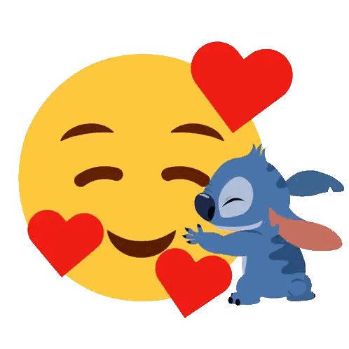 Stitch Is Hugging A Yellow Smiley Face With Hearts Around It Sticker
