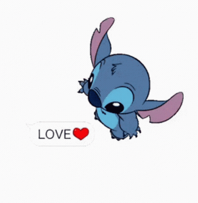 Stitch Is Surrounded By A Pile Of Love Stickers GIF