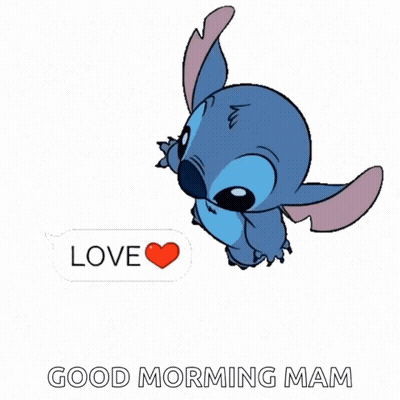 Stitch Is Surrounded By Speech Bubbles That Say Love And Hearts GIF