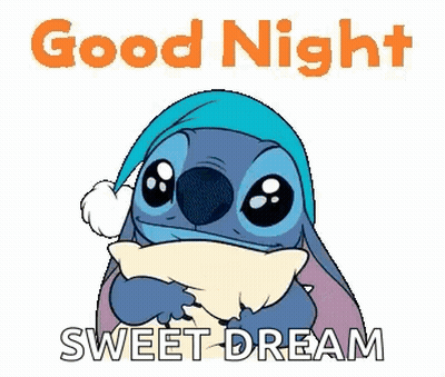 Stitch Is Wearing A Sleep Cap And Holding A Pillow And Saying `` Good Night Sweet Dream '' . GIF