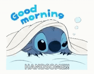 Stitch Peeking From Under Blanket Saying Good Morning Handsome GIF