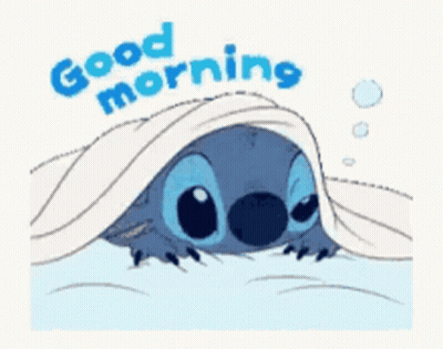 Stitch Peeking From Under Blanket Saying Good Morning GIF