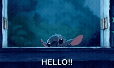 Stitch Peeking From Window Saying Hello GIF