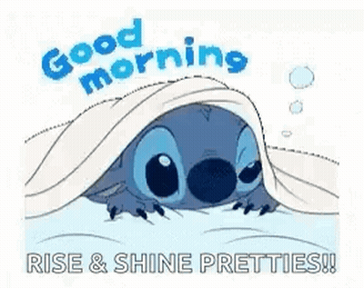 Stitch Peeking Out From Blanket Saying Good Morning GIF