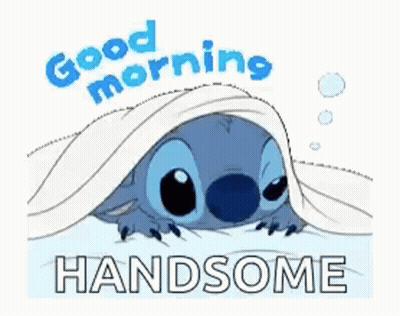 Stitch Peeking Out From Blanket Saying Good Morning GIF