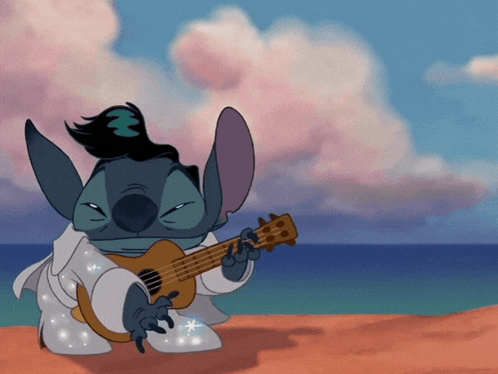 Stitch Playing Ukulele On Beach GIF