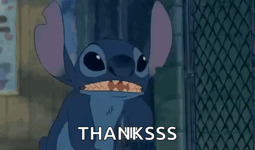 Stitch Sitting By Fence Saying Thanksss GIF