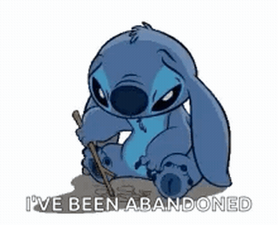 Stitch Sitting Holding Stick Saying I've Been Abandoned GIF