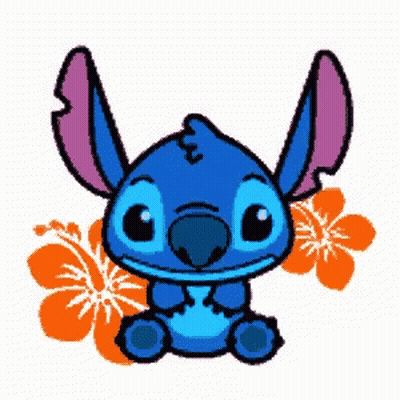 Stitch Sitting Next To Flowers GIF